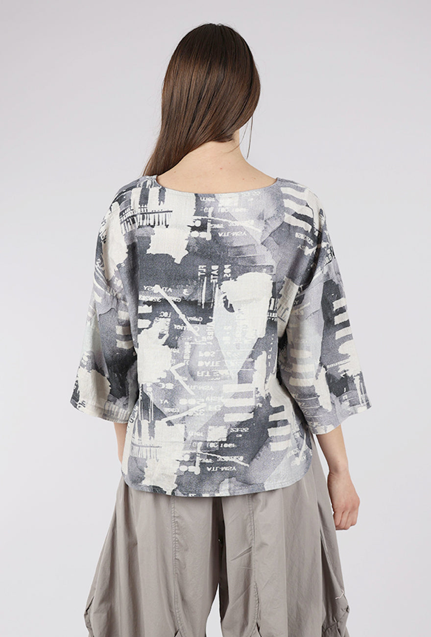 Luukaa Linen Print Boxy Top, Foggy Gray 