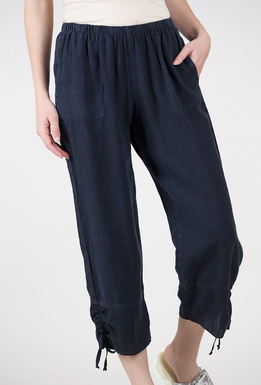 Fenini Mesh Hem Linen Pant, Ink 
