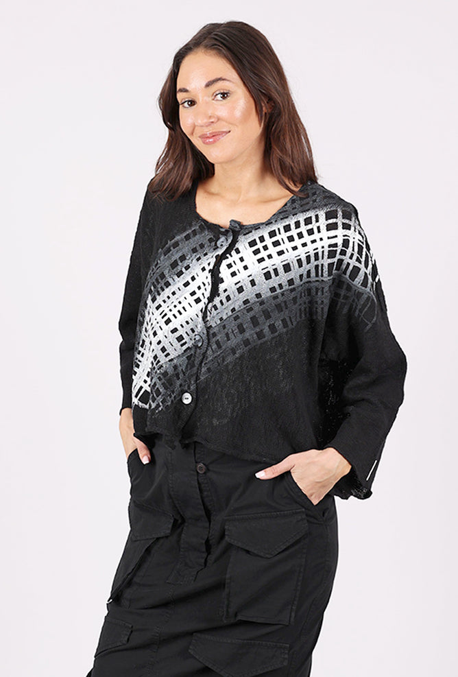 Paper Temples Nelson Five Button Cardie, Black/Ombre Hatch 