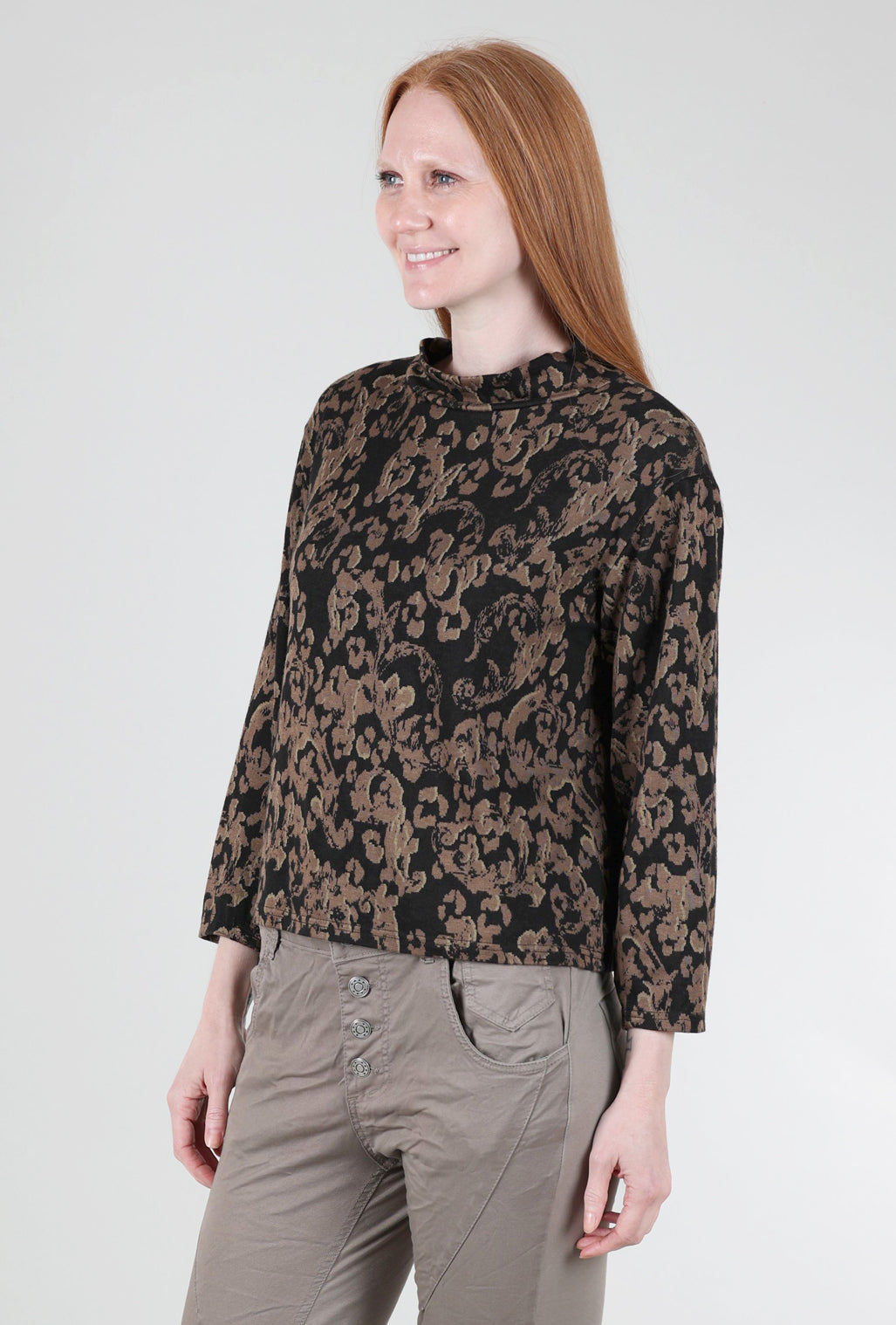 Cut Loose Floral Jacquard Mock Top, Saddle 