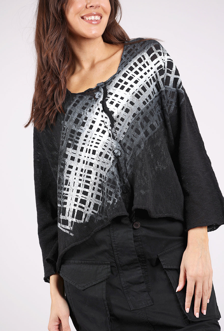 Paper Temples Nelson Five Button Cardie, Black/Ombre Hatch 