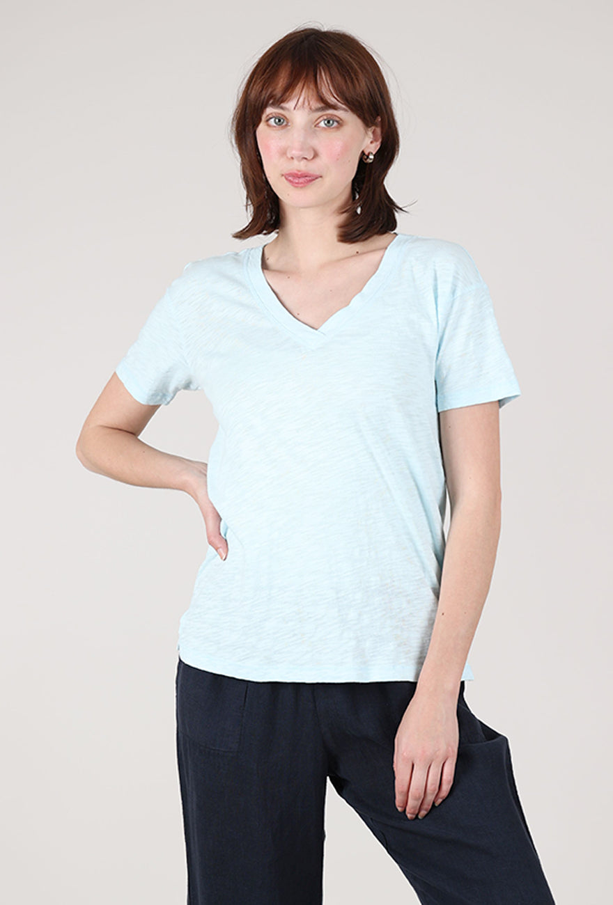 Mododoc S/S Boxy V-Neck Tee, Blue Pearl 