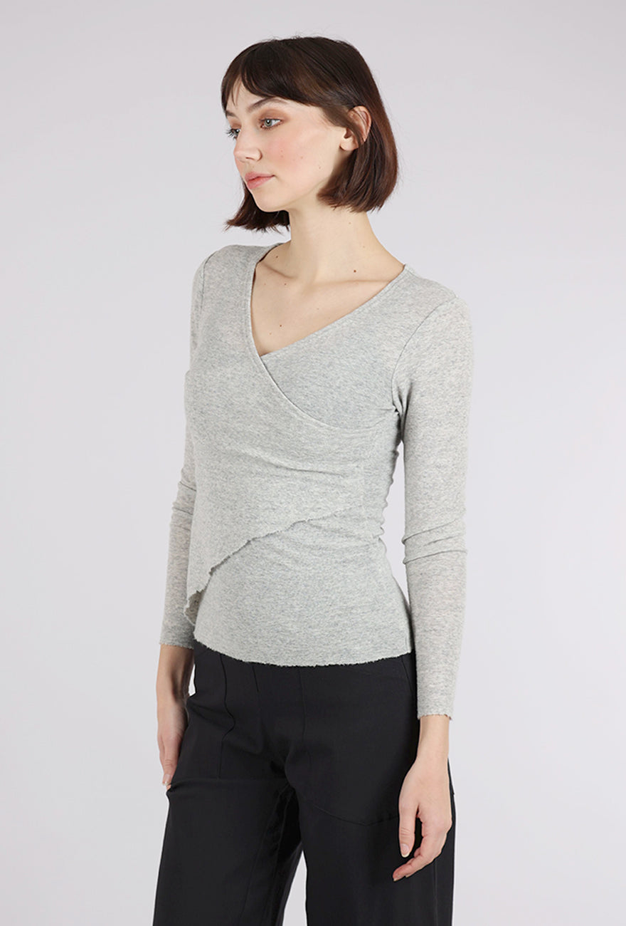 By Basics Wool Asym Trim Top, Dawn Gray 