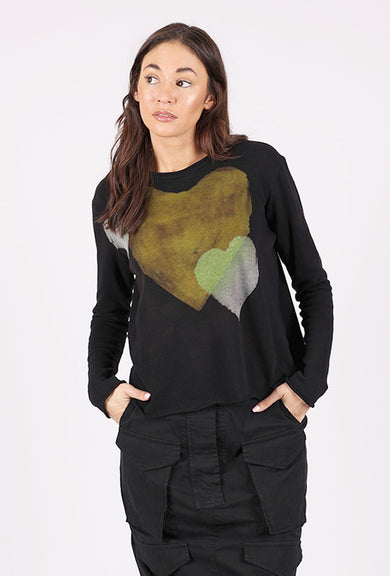 Heyne Bogut Cozy Crop Ombre Heart Top, Black/Yellow 