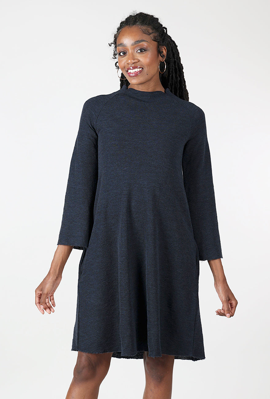 Saddleback Wool Dress, Midnight Melange