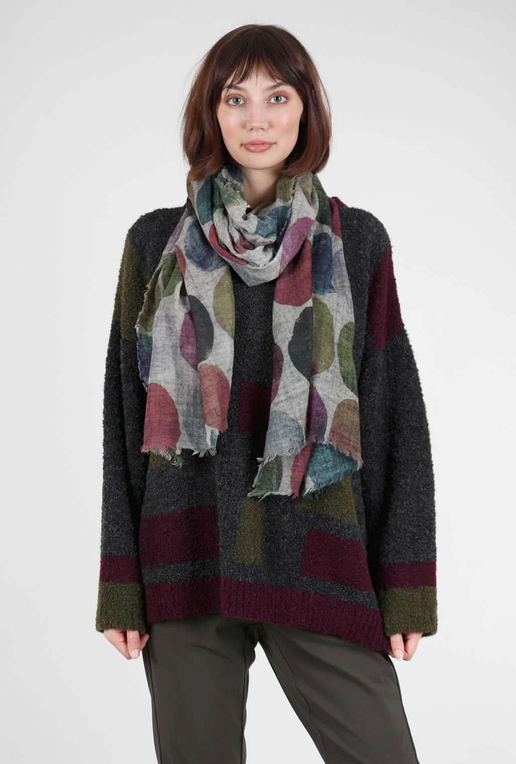 Dolma Jora Big Dot Wool Scarf, Green Multi 