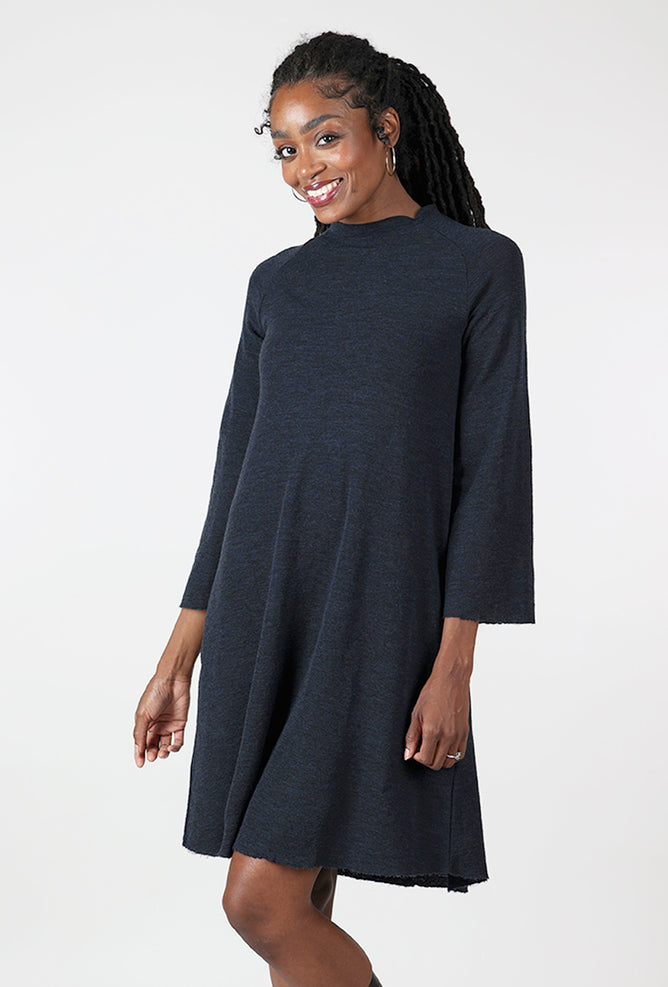 By Basics Saddleback Wool Dress, Midnight Melange 