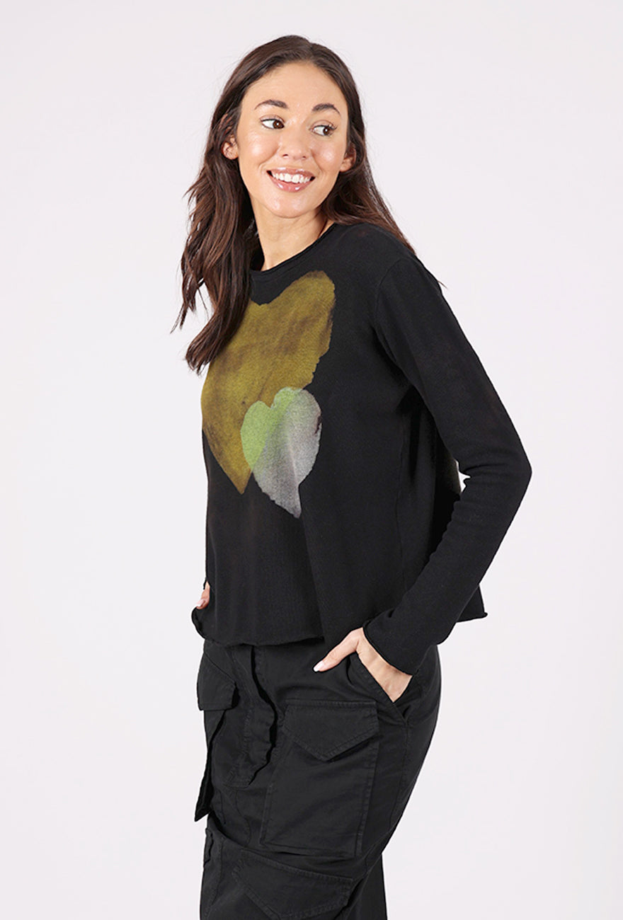 Heyne Bogut Cozy Crop Ombre Heart Top, Black/Yellow 