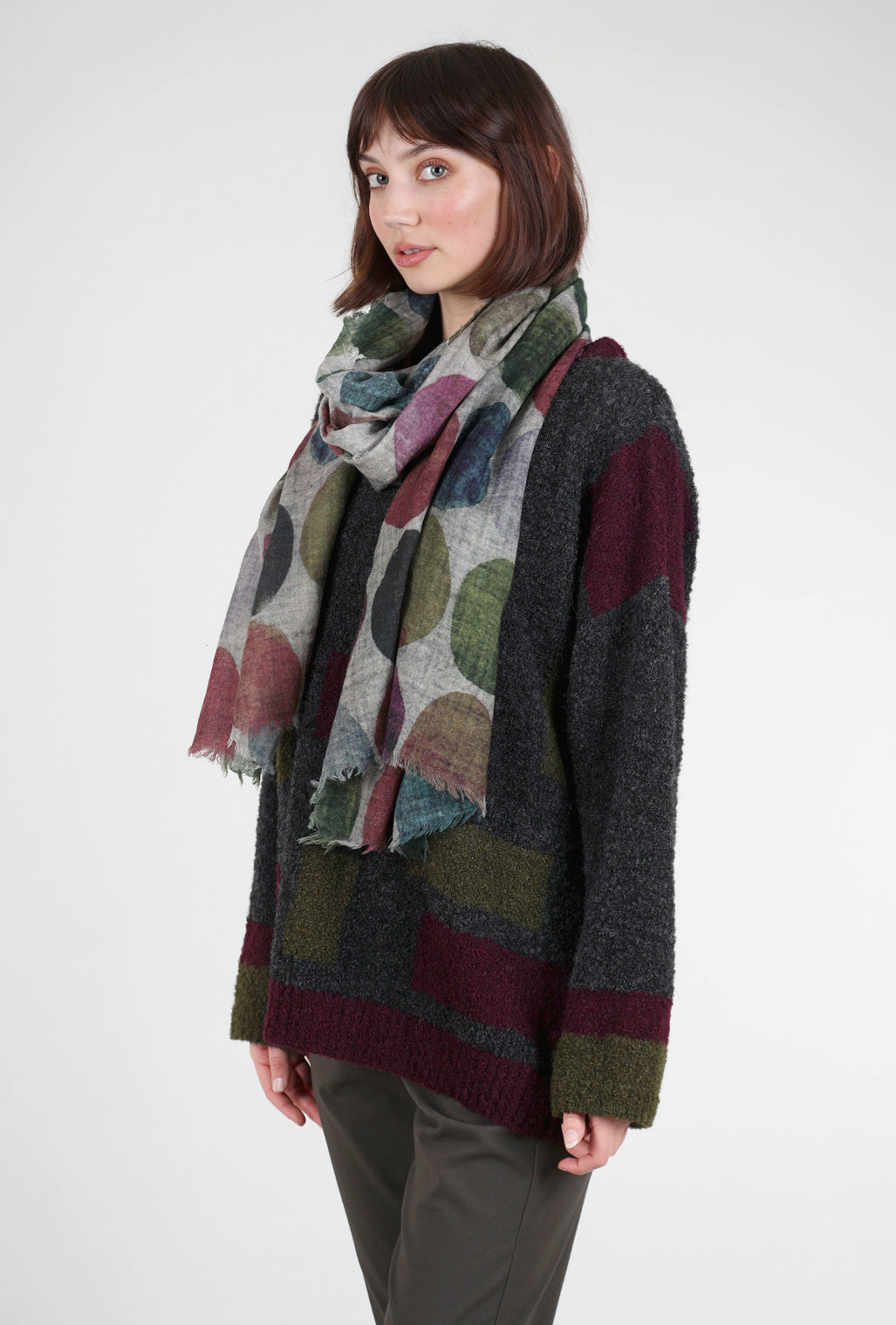 Dolma Jora Big Dot Wool Scarf, Green Multi 