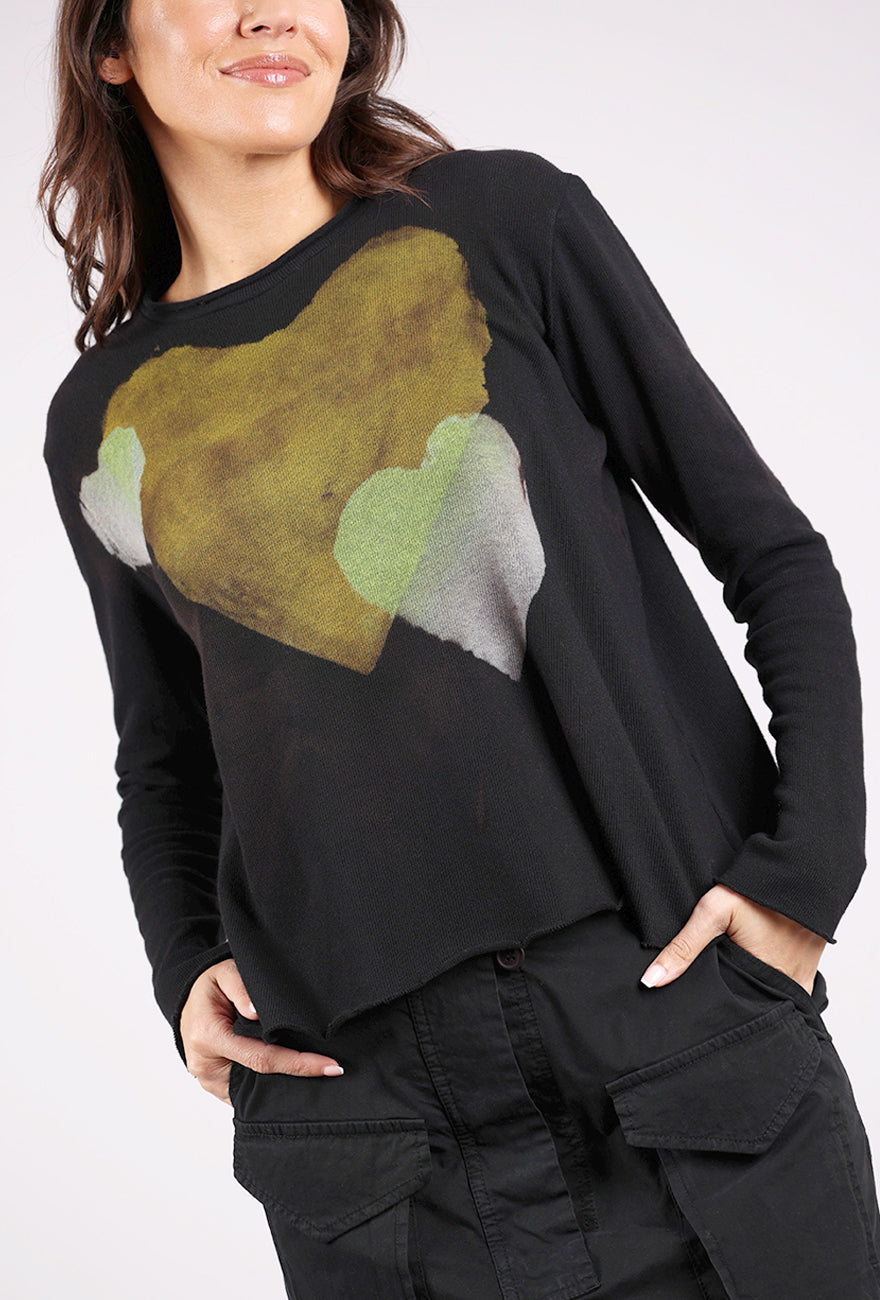 Heyne Bogut Cozy Crop Ombre Heart Top, Black/Yellow 
