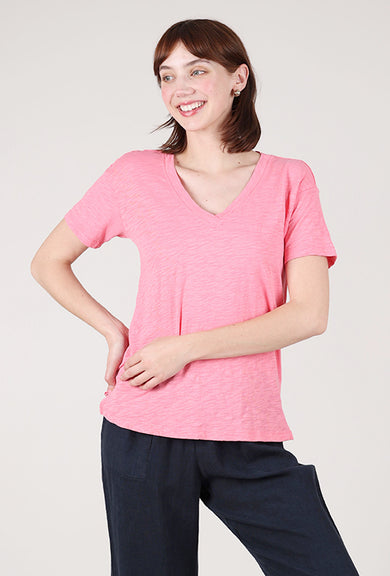 Mododoc S/S Boxy V-Neck Tee, Pink Shimmer 