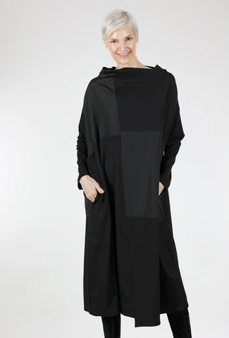 Moyuru Contrast Inset Drape Neck Dress, Black 