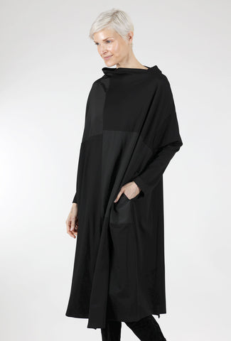 Moyuru Contrast Inset Drape Neck Dress, Black 