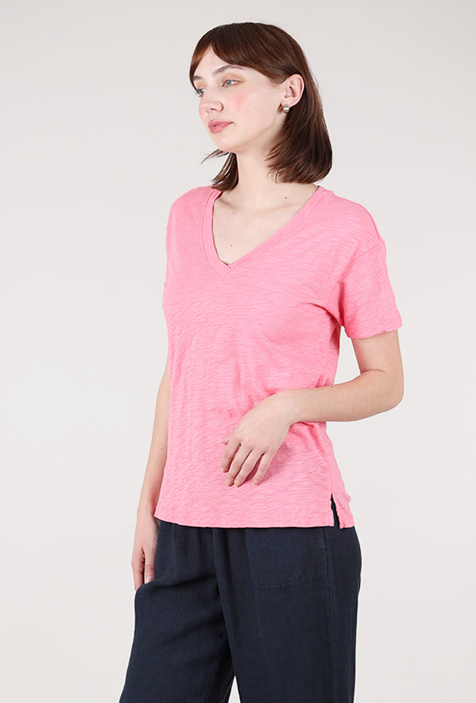 Mododoc S/S Boxy V-Neck Tee, Pink Shimmer 