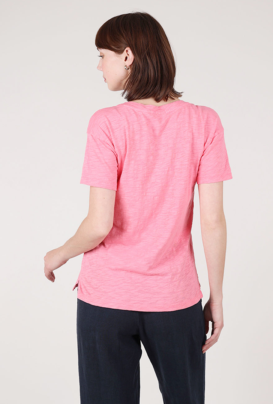 Mododoc S/S Boxy V-Neck Tee, Pink Shimmer 