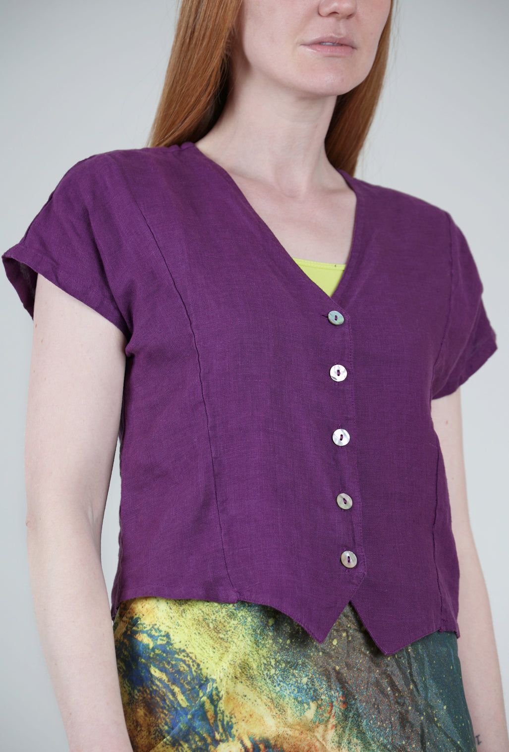 Bryn Walker Linen Vee Button Shirt, Amethyst 