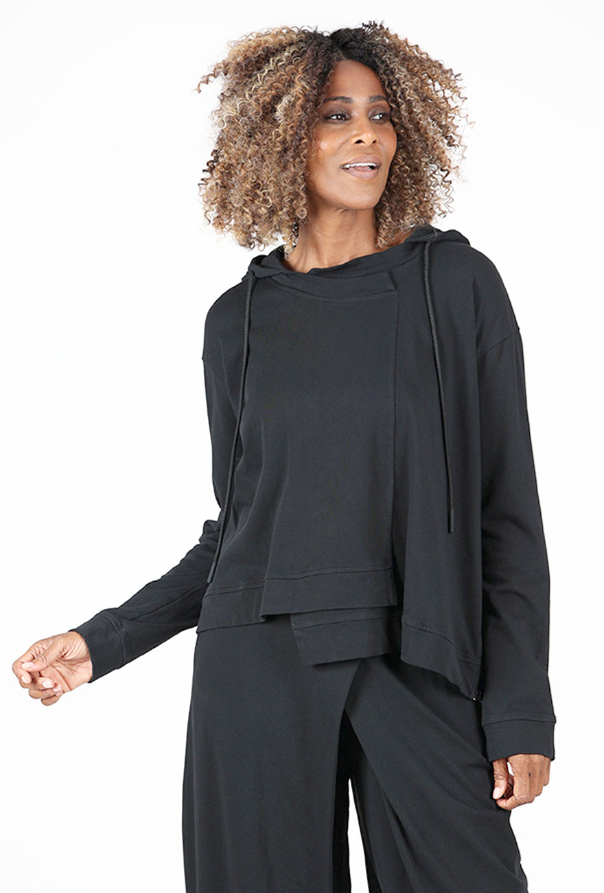 Step Hem Swing Hoodie, Black