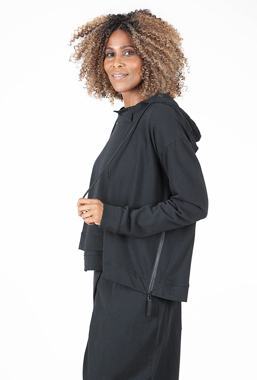 Step Hem Swing Hoodie, Black