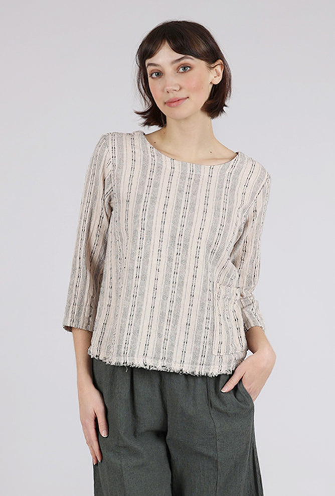 Cut Loose Bumpy Stripe Linen Pocket Top, Pearly 