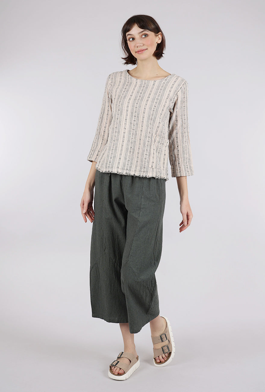 Cut Loose Bumpy Stripe Linen Pocket Top, Pearly 