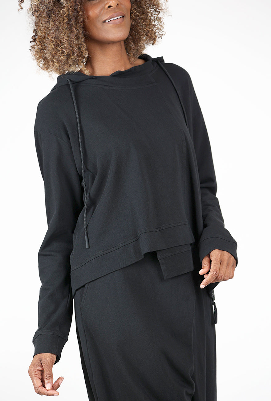 Step Hem Swing Hoodie, Black