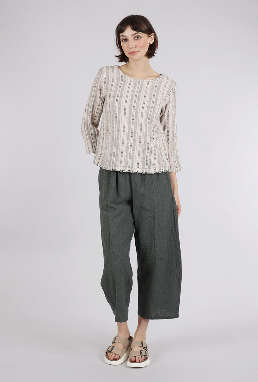 Cut Loose Bumpy Stripe Linen Pocket Top, Pearly 