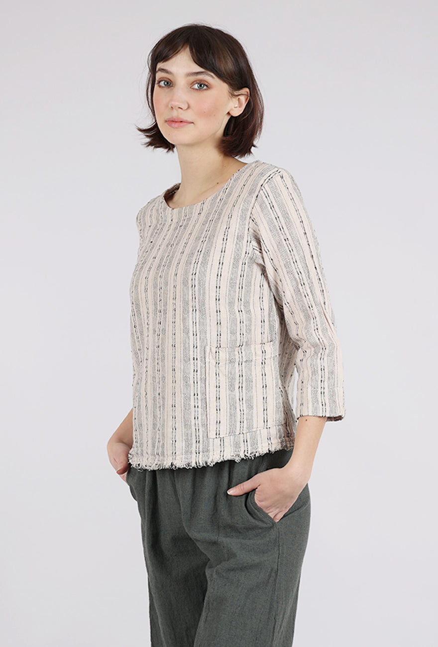 Cut Loose Bumpy Stripe Linen Pocket Top, Pearly 