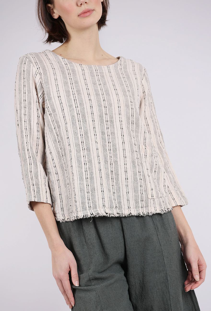 Cut Loose Bumpy Stripe Linen Pocket Top, Pearly 