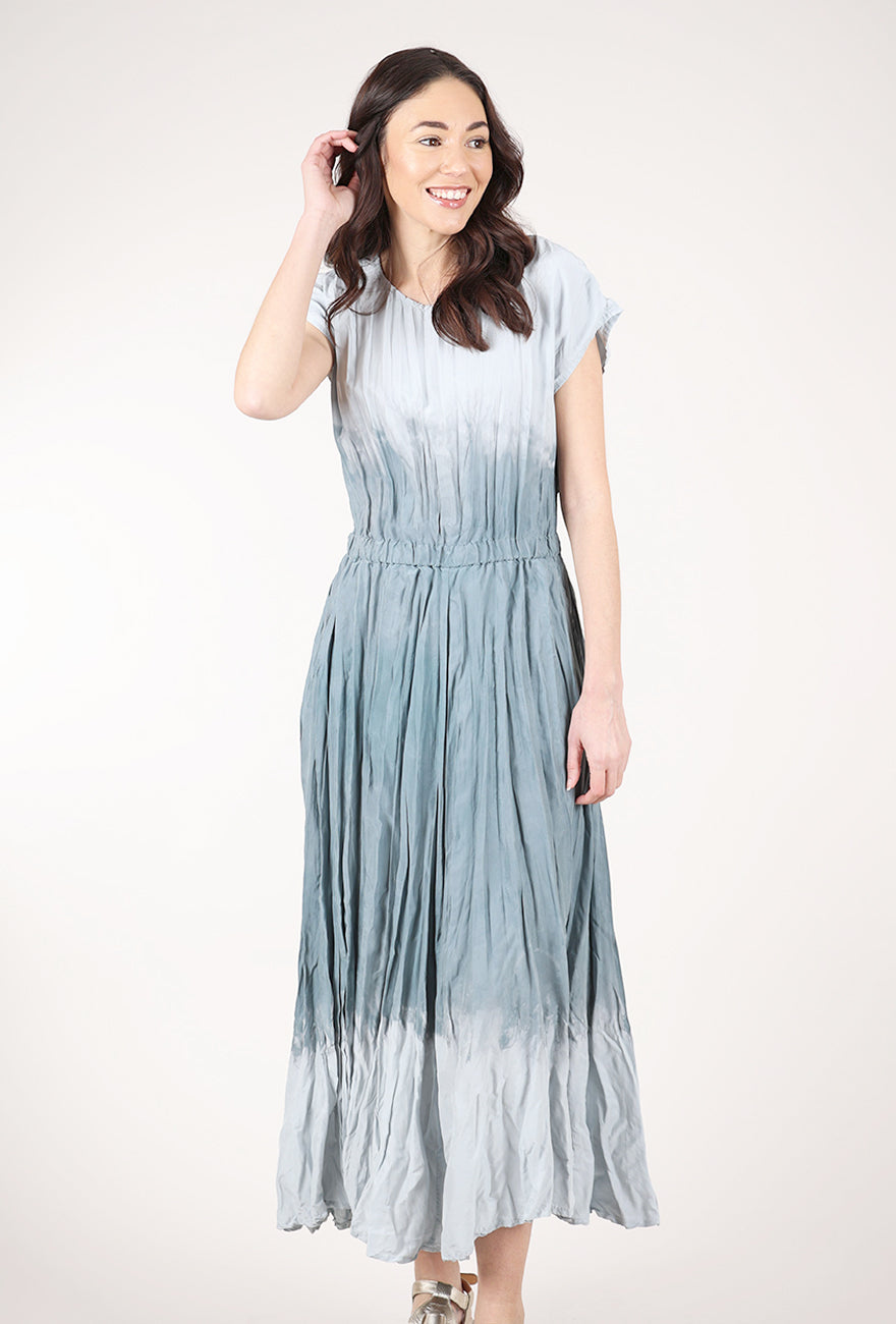 Grizas Silk Boatneck Audrey Dress, Ombre Sky 