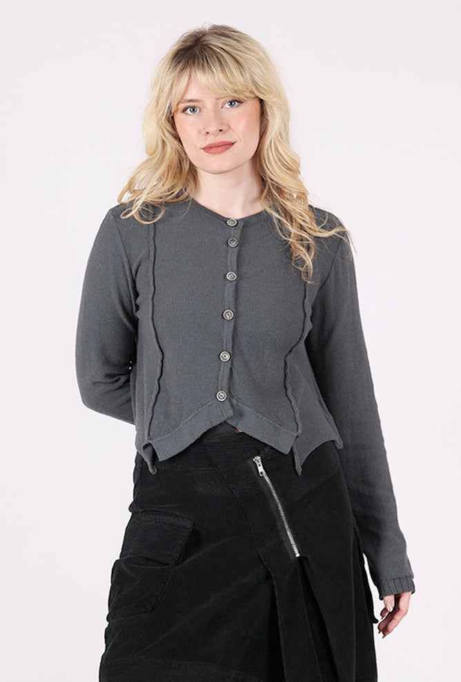 Lurdes Bergada Raised Seam Crop Cardie, Blue-Gray 