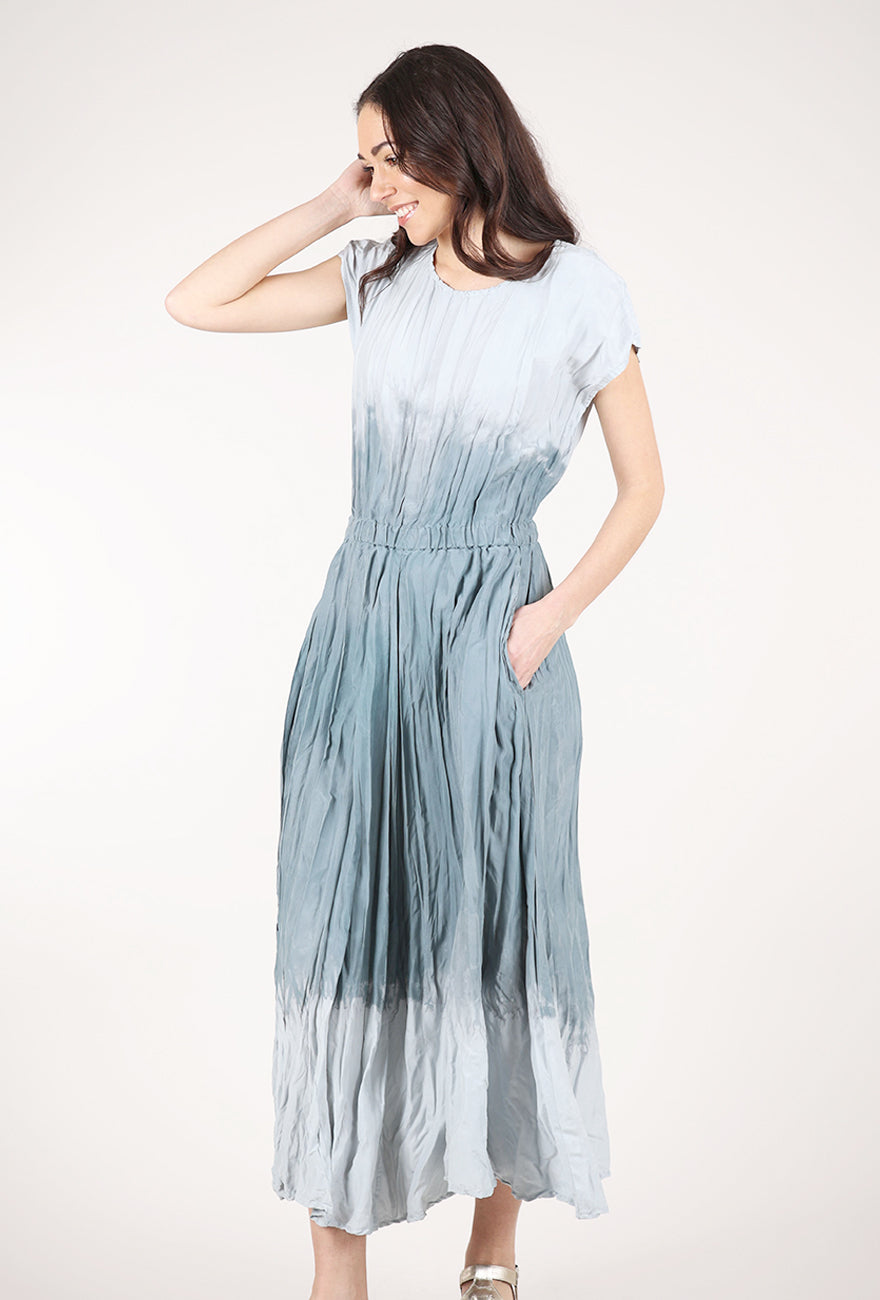 Grizas Silk Boatneck Audrey Dress, Ombre Sky 