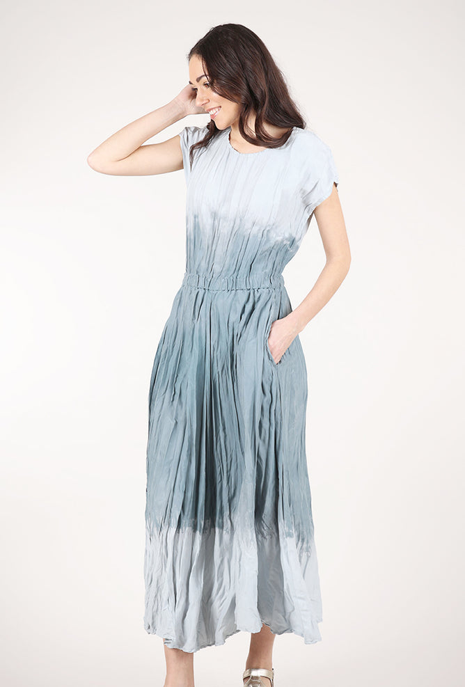 Grizas Silk Boatneck Audrey Dress, Ombre Sky 