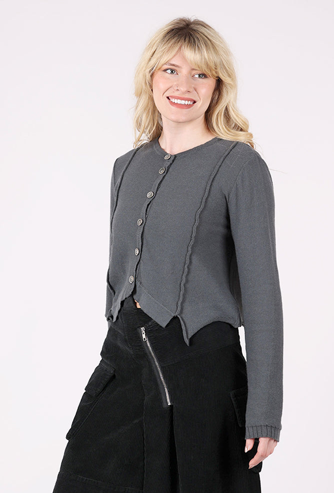 Lurdes Bergada Raised Seam Crop Cardie, Blue-Gray 