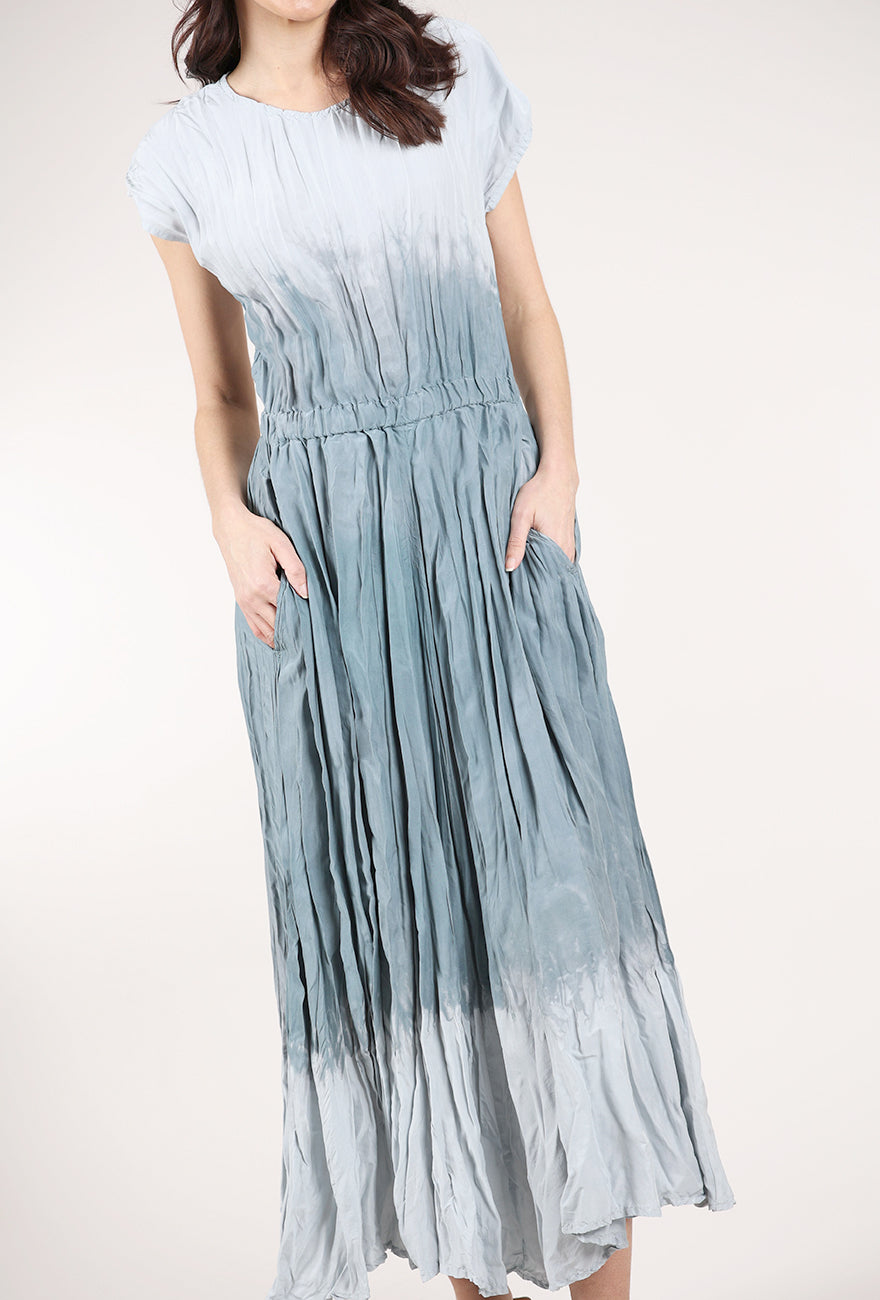 Grizas Silk Boatneck Audrey Dress, Ombre Sky 