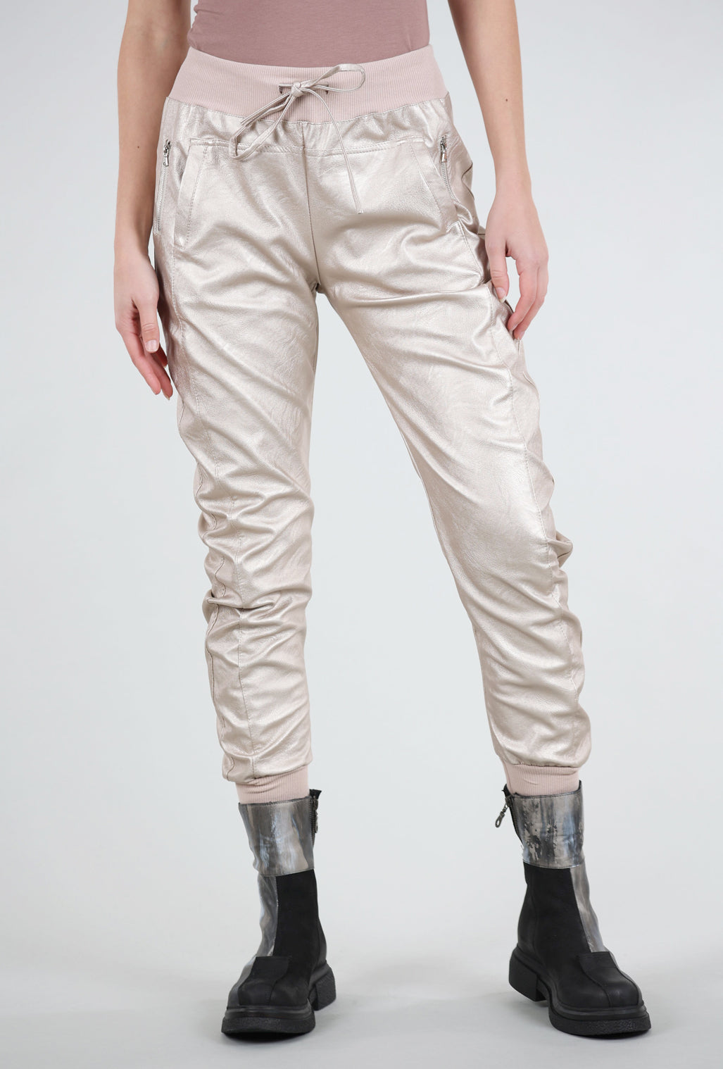 Suzy D London London Metallic Faux Leather Joggers, Gold 