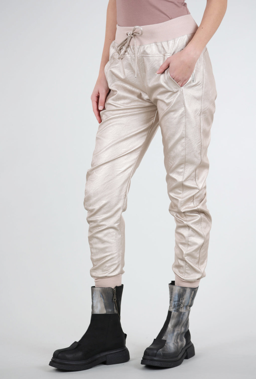 Suzy D London London Metallic Faux Leather Joggers, Gold 