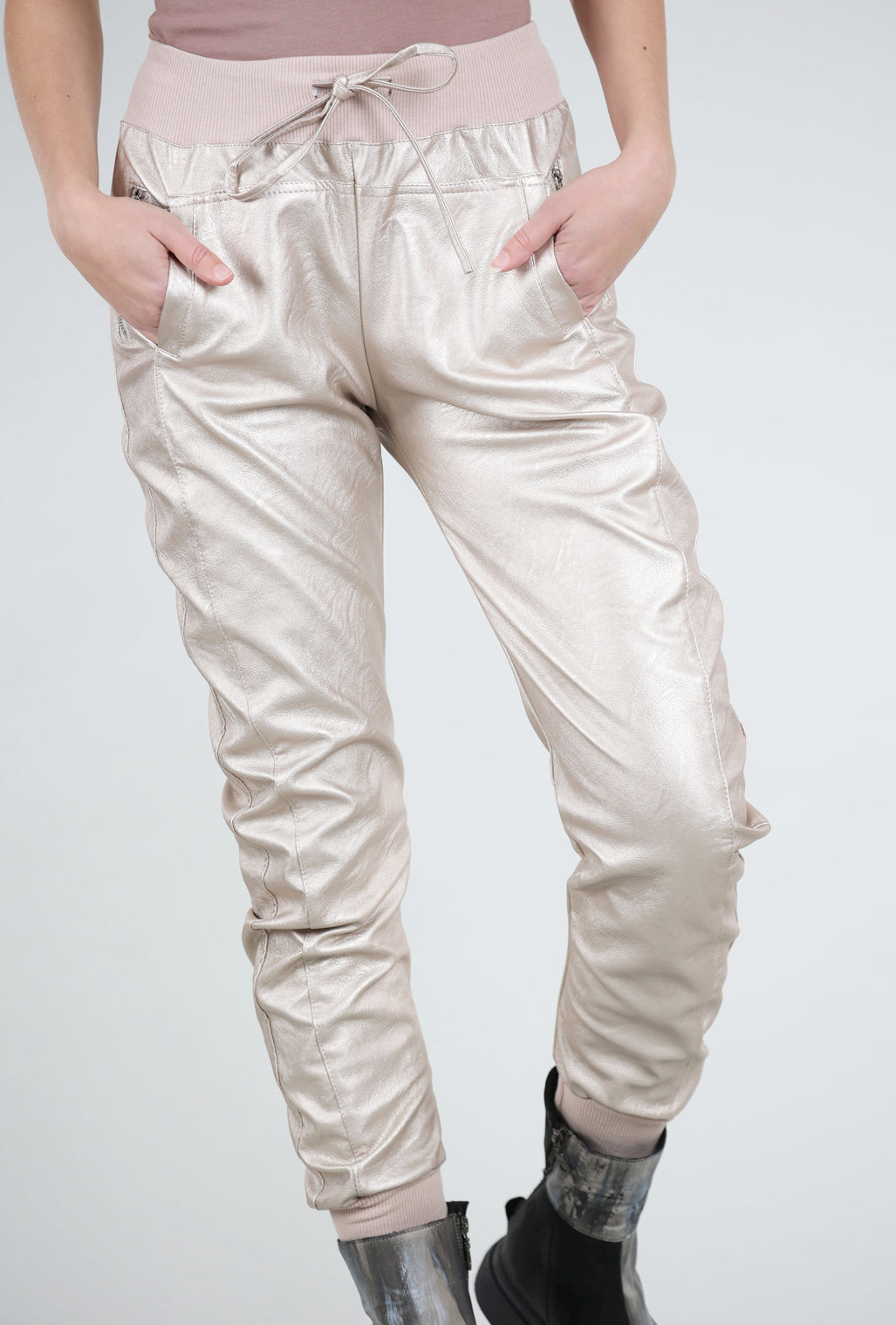 Suzy D London London Metallic Faux Leather Joggers, Gold 