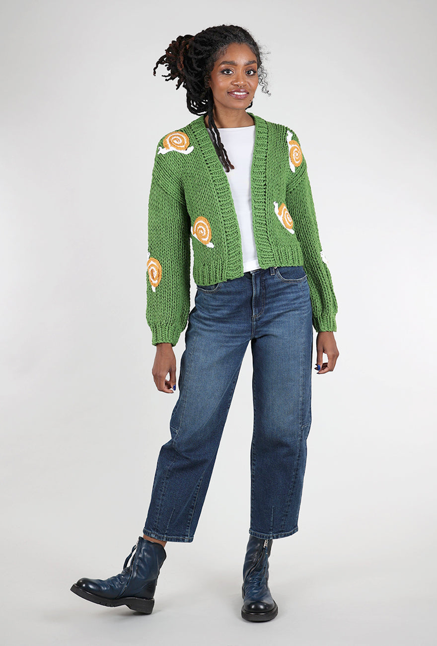 Knit Bon Bons Chunky Knit Cardie, Snail/Green One Size Green