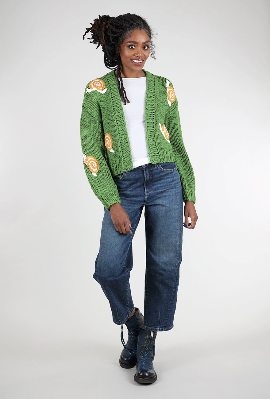 Knit Bon Bons Chunky Knit Cardie, Snail/Green One Size Green