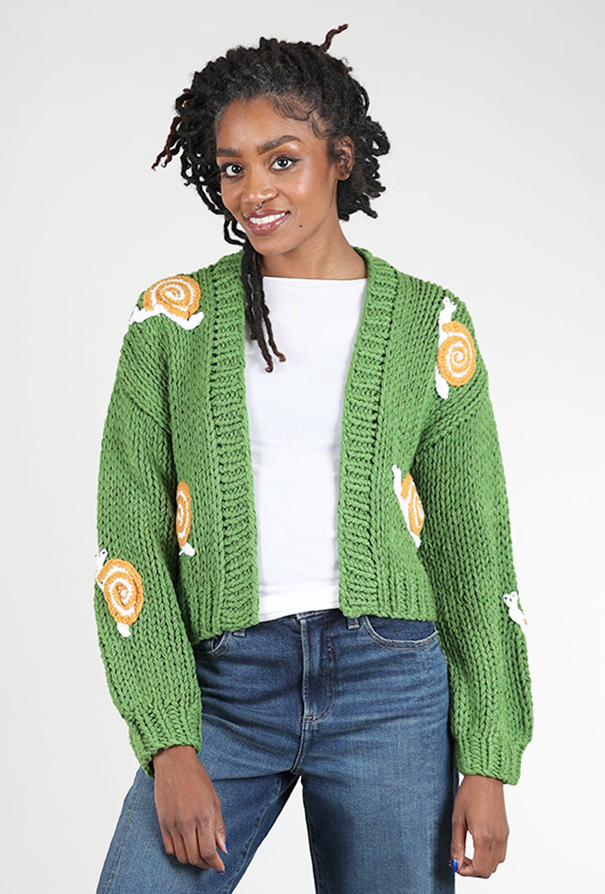 Knit Bon Bons Chunky Knit Cardie, Snail/Green One Size Green