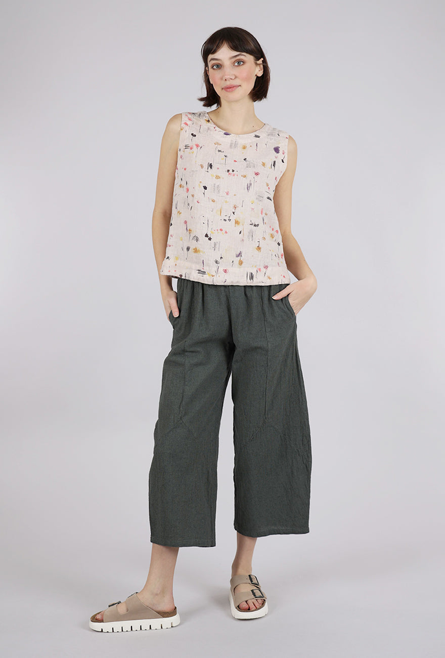 Cut Loose Graffiti Floral Linen Shell, Pearly 