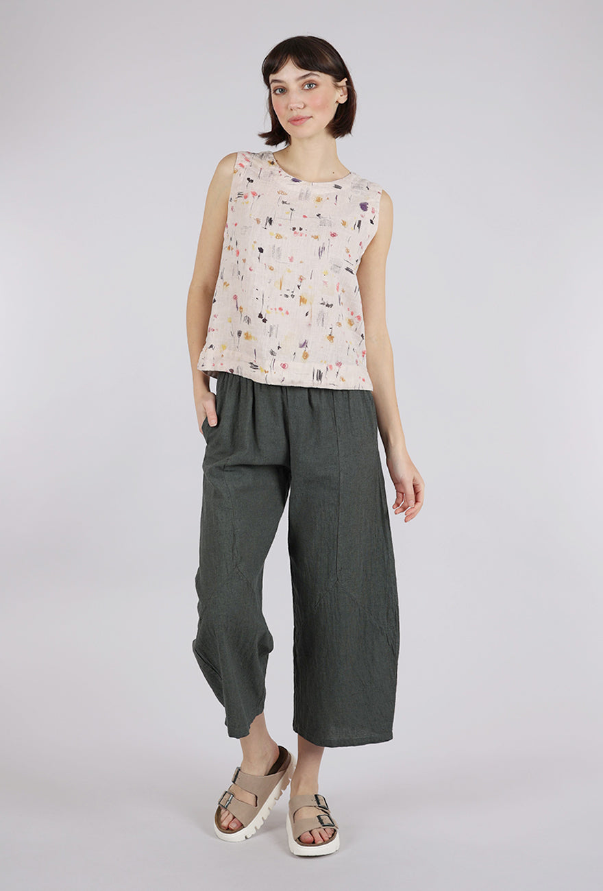 Cut Loose Graffiti Floral Linen Shell, Pearly 