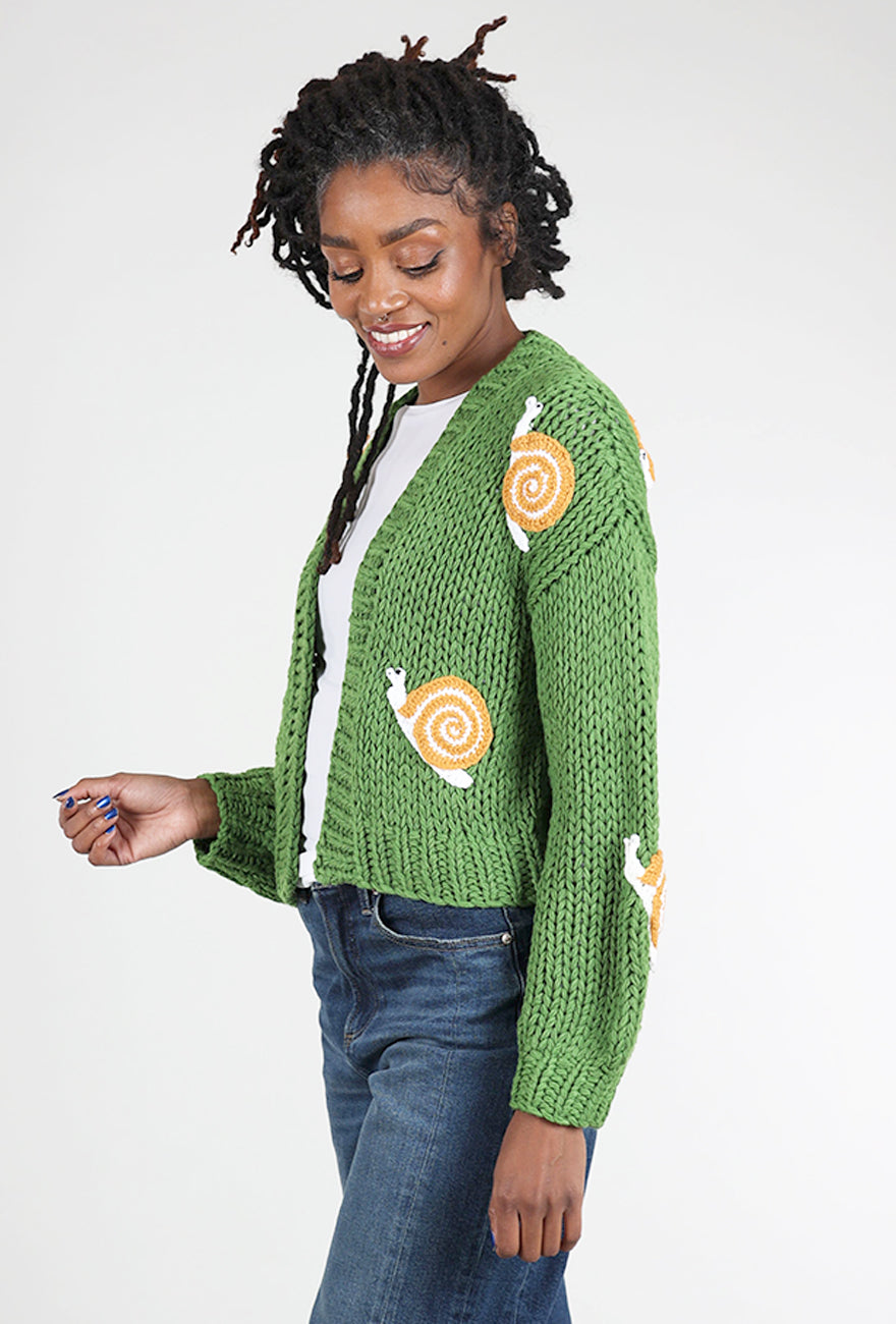 Knit Bon Bons Chunky Knit Cardie, Snail/Green One Size Green