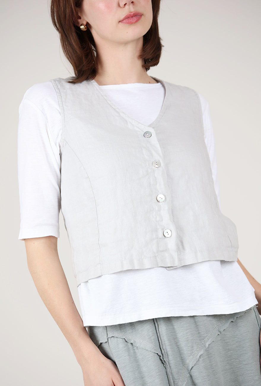 Cut Loose Hanky Linen Crop Vest, Aluminum 