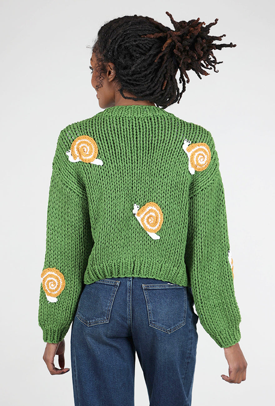 Knit Bon Bons Chunky Knit Cardie, Snail/Green One Size Green