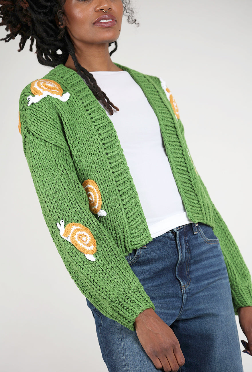 Knit Bon Bons Chunky Knit Cardie, Snail/Green One Size Green