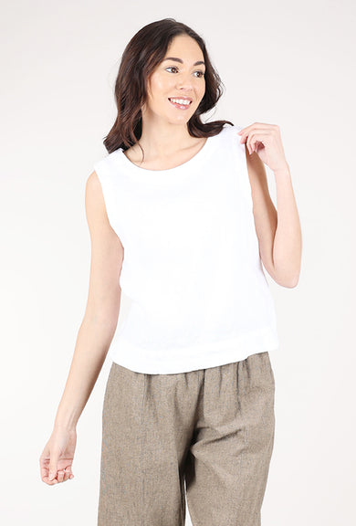 Cut Loose Wide-Facing Linen Shell, White 