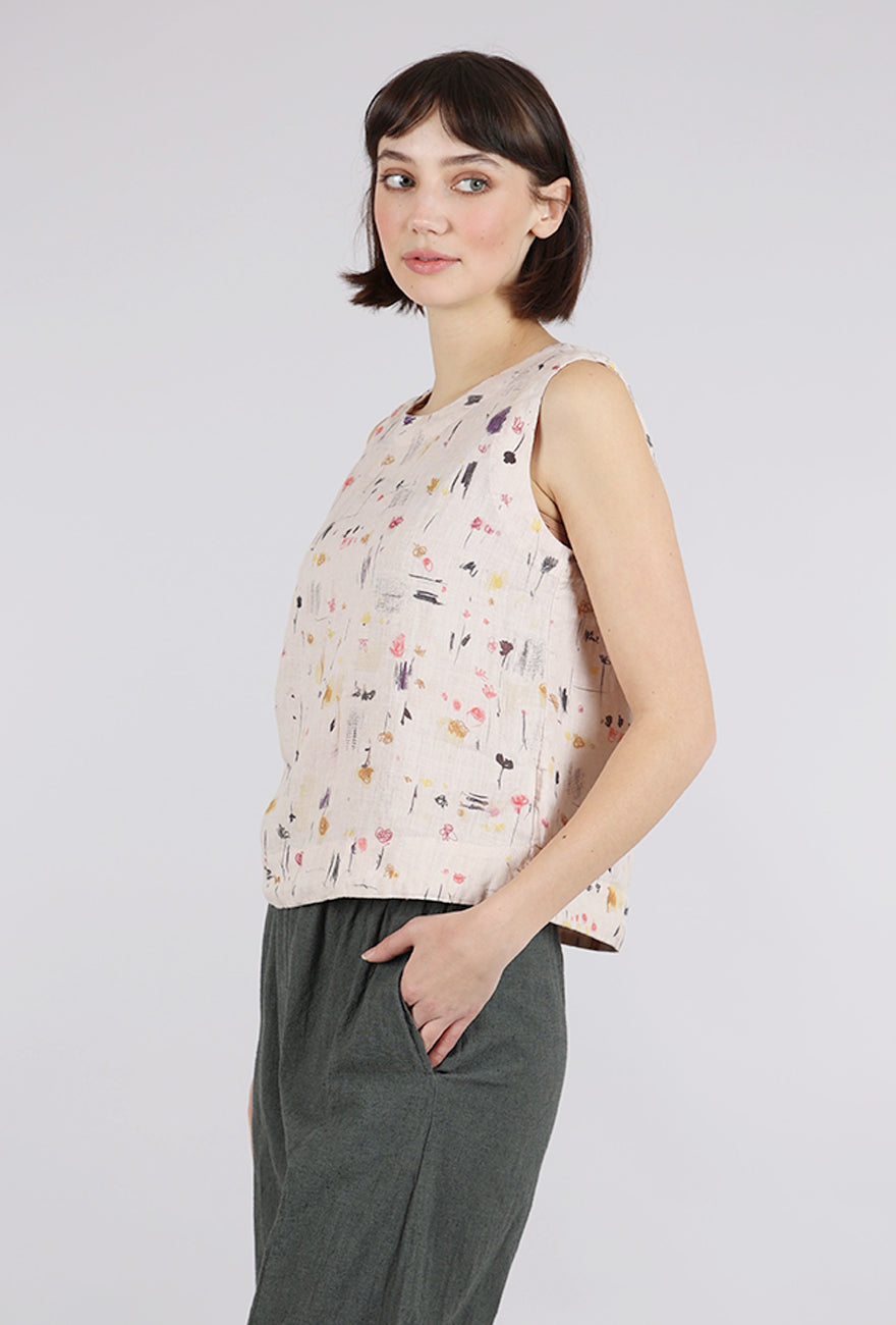 Cut Loose Graffiti Floral Linen Shell, Pearly 