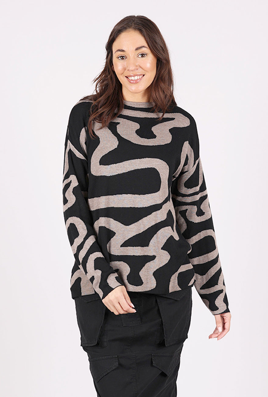 Scribble Print Pullover, Taupe/Black