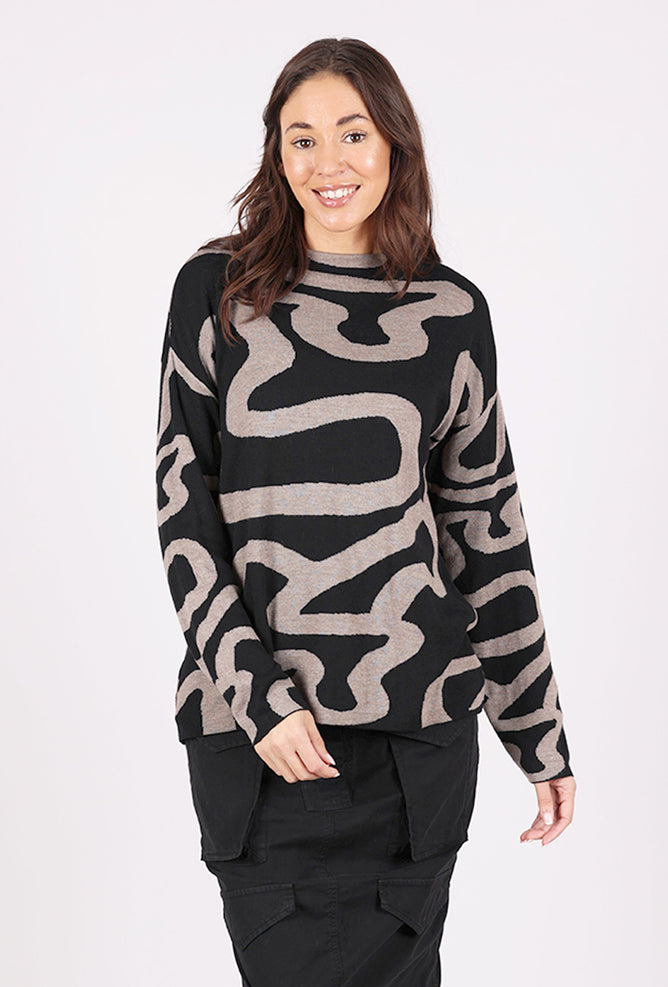 Scribble Print Pullover, Taupe/Black